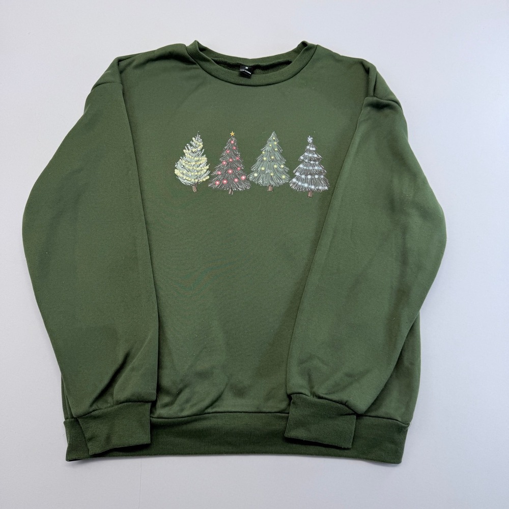 Green Christmas Tree Graphic Sweatshirt Crewneck Pullover Size M Holiday Forest